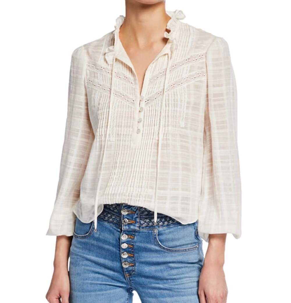 Veronica Beard Jamie High-Neck Cotton Long-Sleeve Blouse